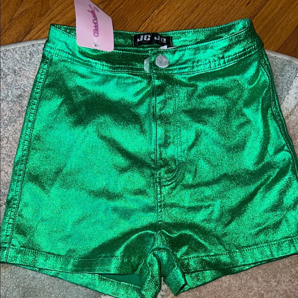 Women's Shiny Green Shorts